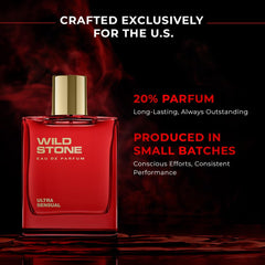 Open packaging reveals sleek Wild Stone Ultra Sensual EDP bottle.
