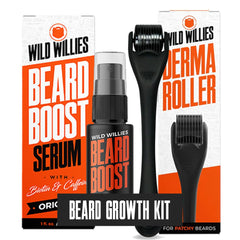 Wild Willies beard growth kit derma roller for better absorption and fuller beard