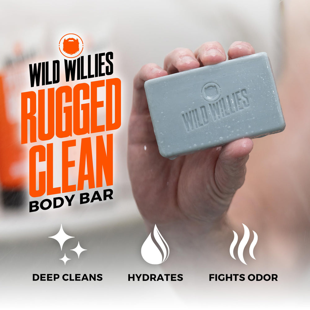 Wild Willies moisturizing body bar close-up highlighting shea butter and hydration