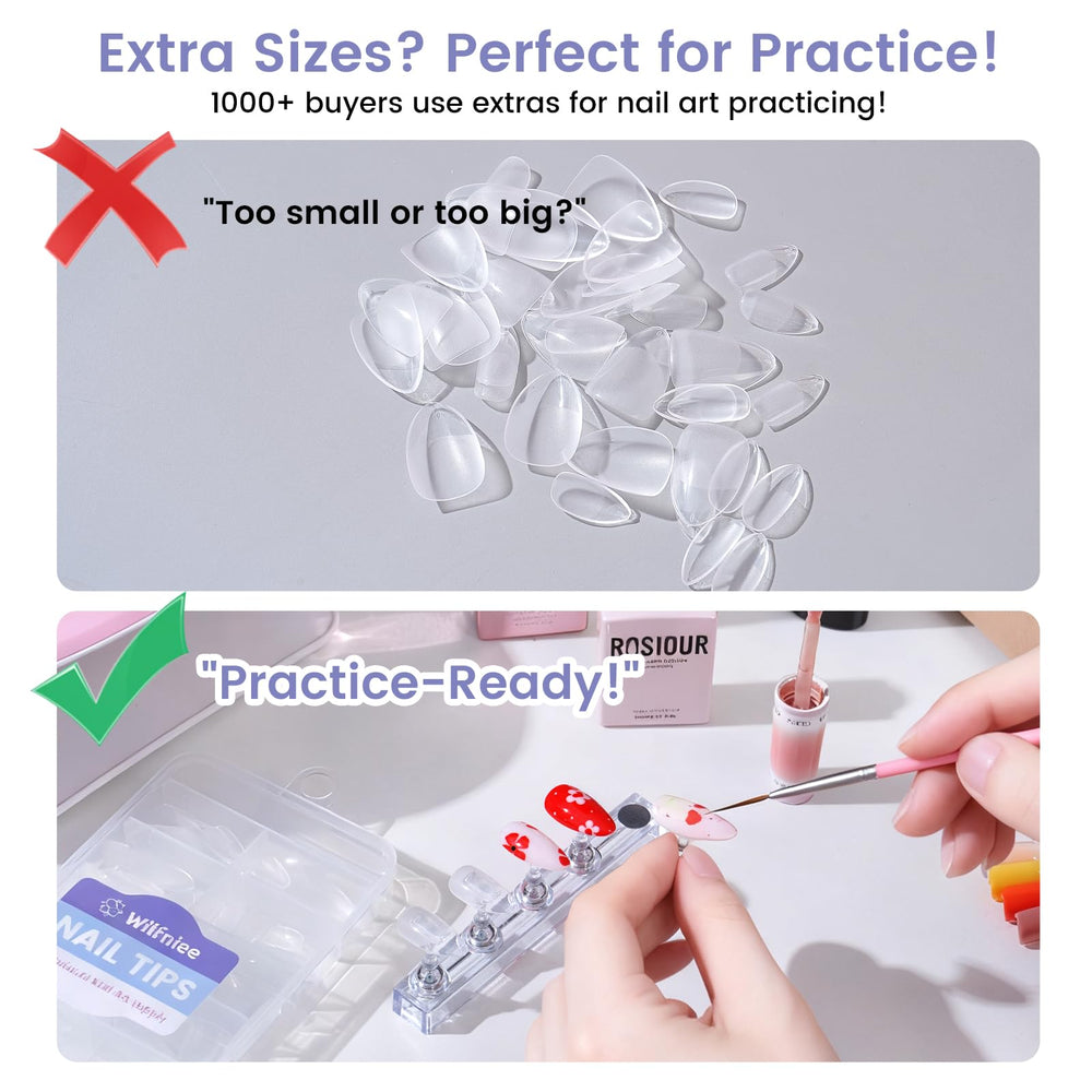 Wilfniee soft gel almond nail tips offer comfortable, flexible fit.