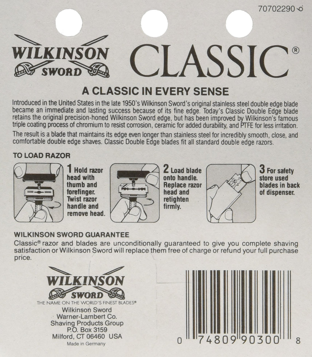 Wilkinson Sword Classic blades close-up emphasizing durable, precise shaves.