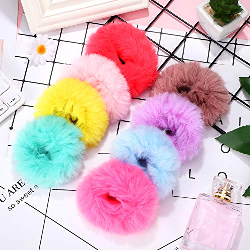 WILLBOND fuzzy scrunchies colorful colors display adds vibrant hues to outfits.