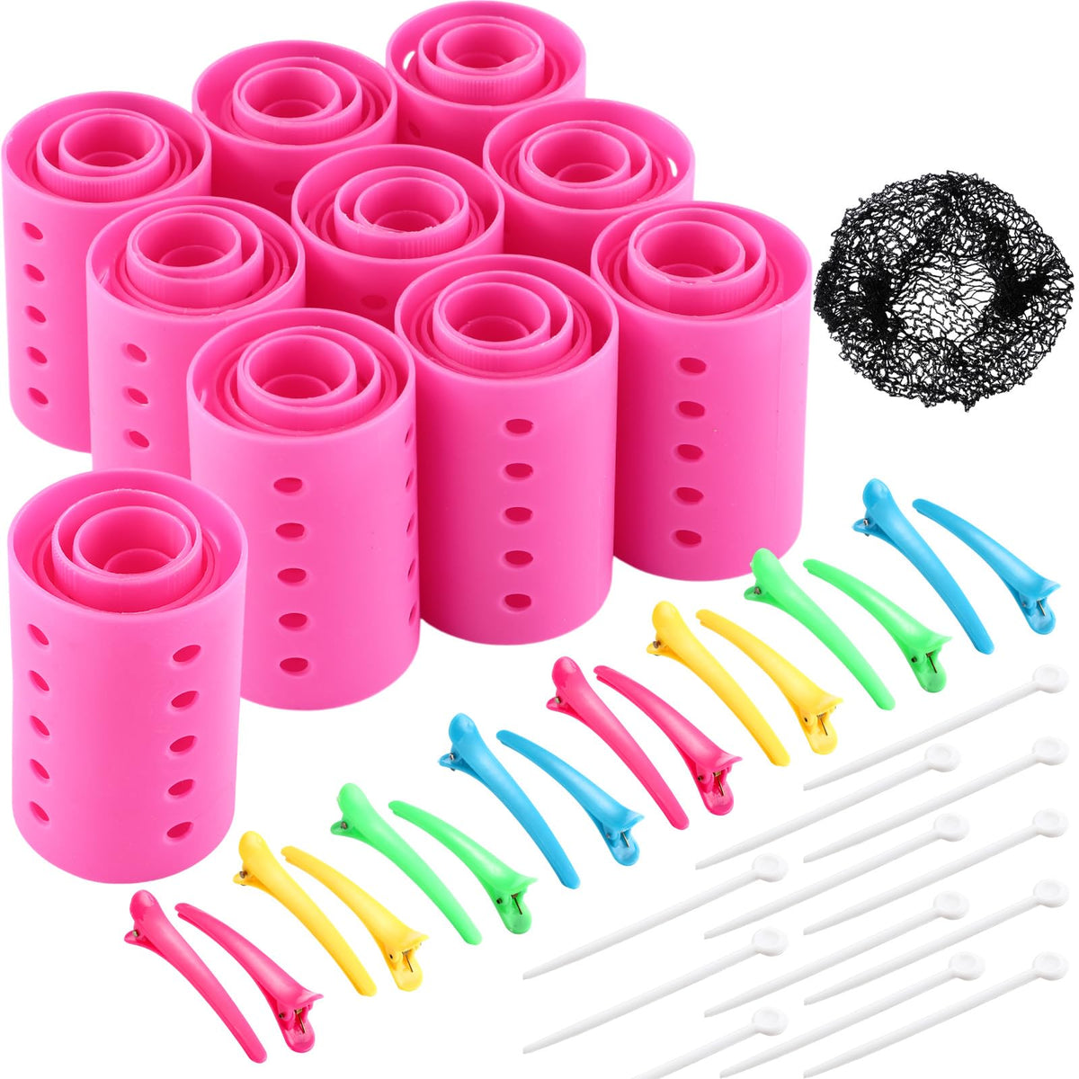 Willbond pink hair rollers set of 60 pieces across six sizes for versatile curls