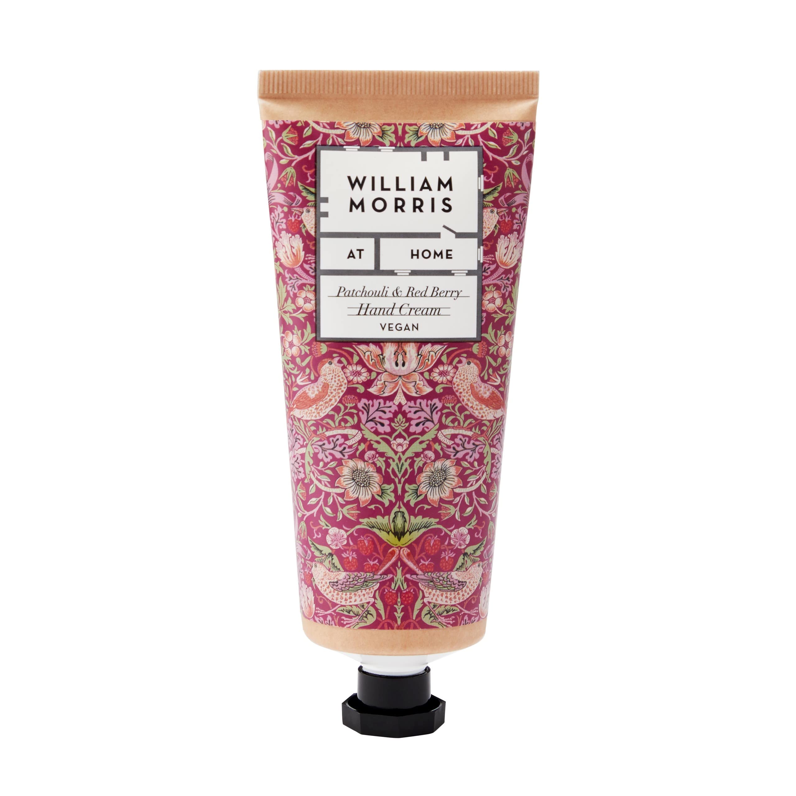 William Morris Strawberry Thief hand cream features patchouli red berry aroma for daily care.