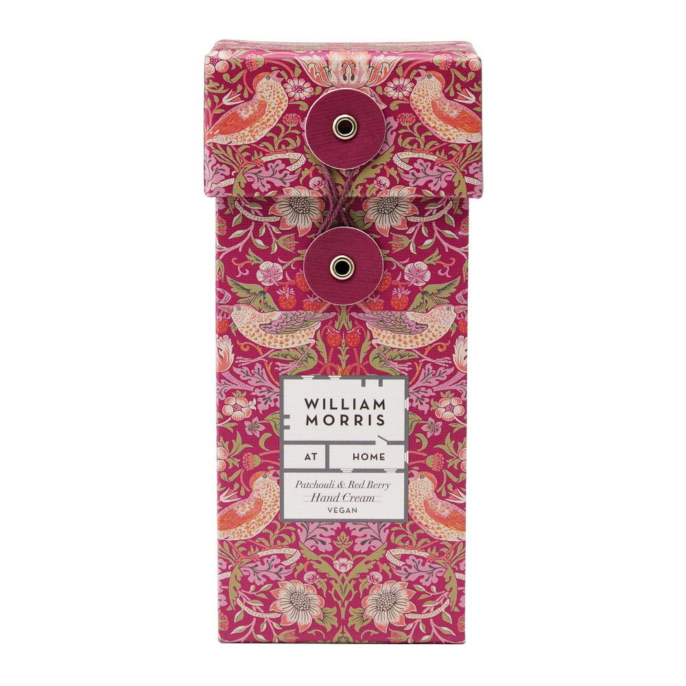 Close-up of the Strawberry Thief print box highlighting sustainable packaging.