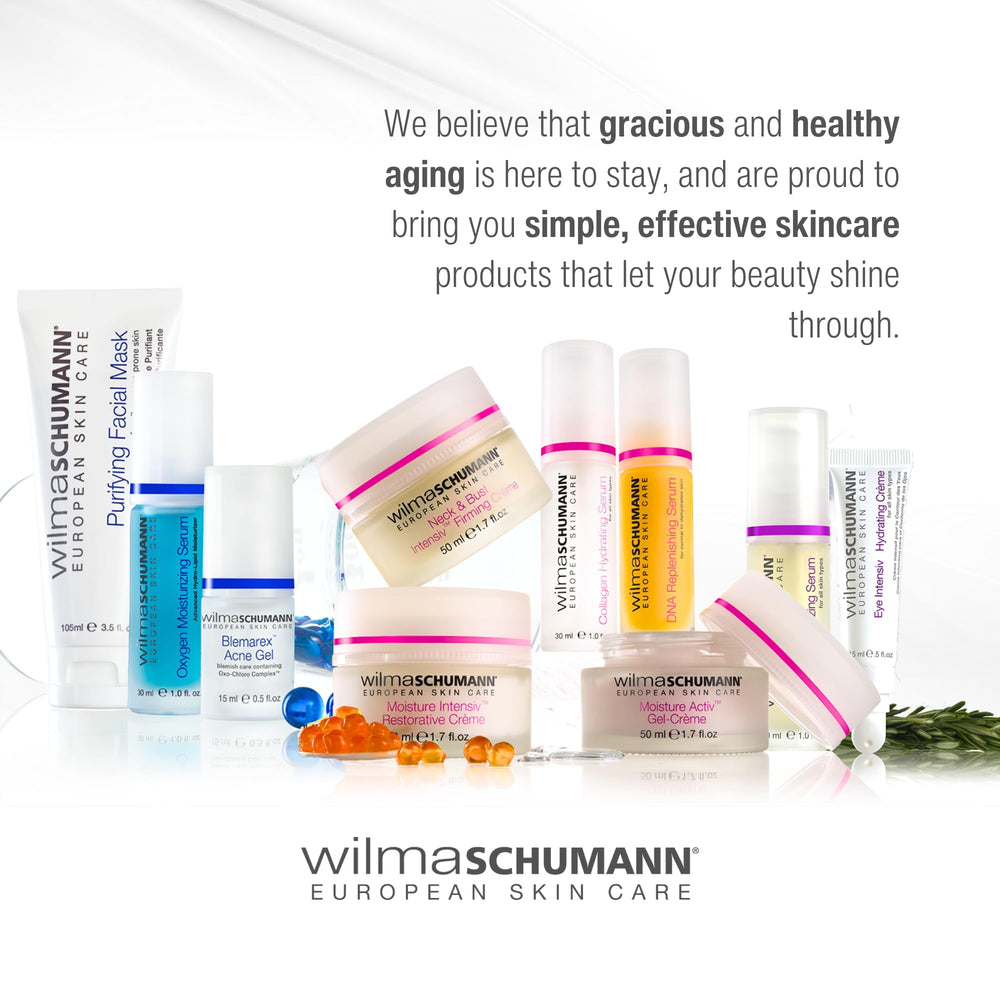 Wilma Schumann Moisture Intensiv Restorative Cream ingredients visual hints at hydrating and firming benefits.