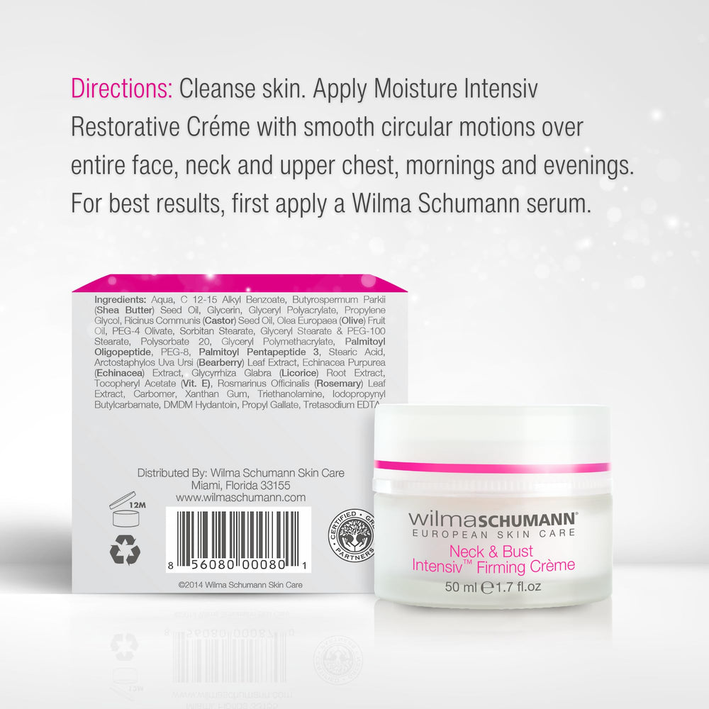 Wilma Schumann Moisture Intensiv Restorative Cream label detail communicates ingredients and safety cues.