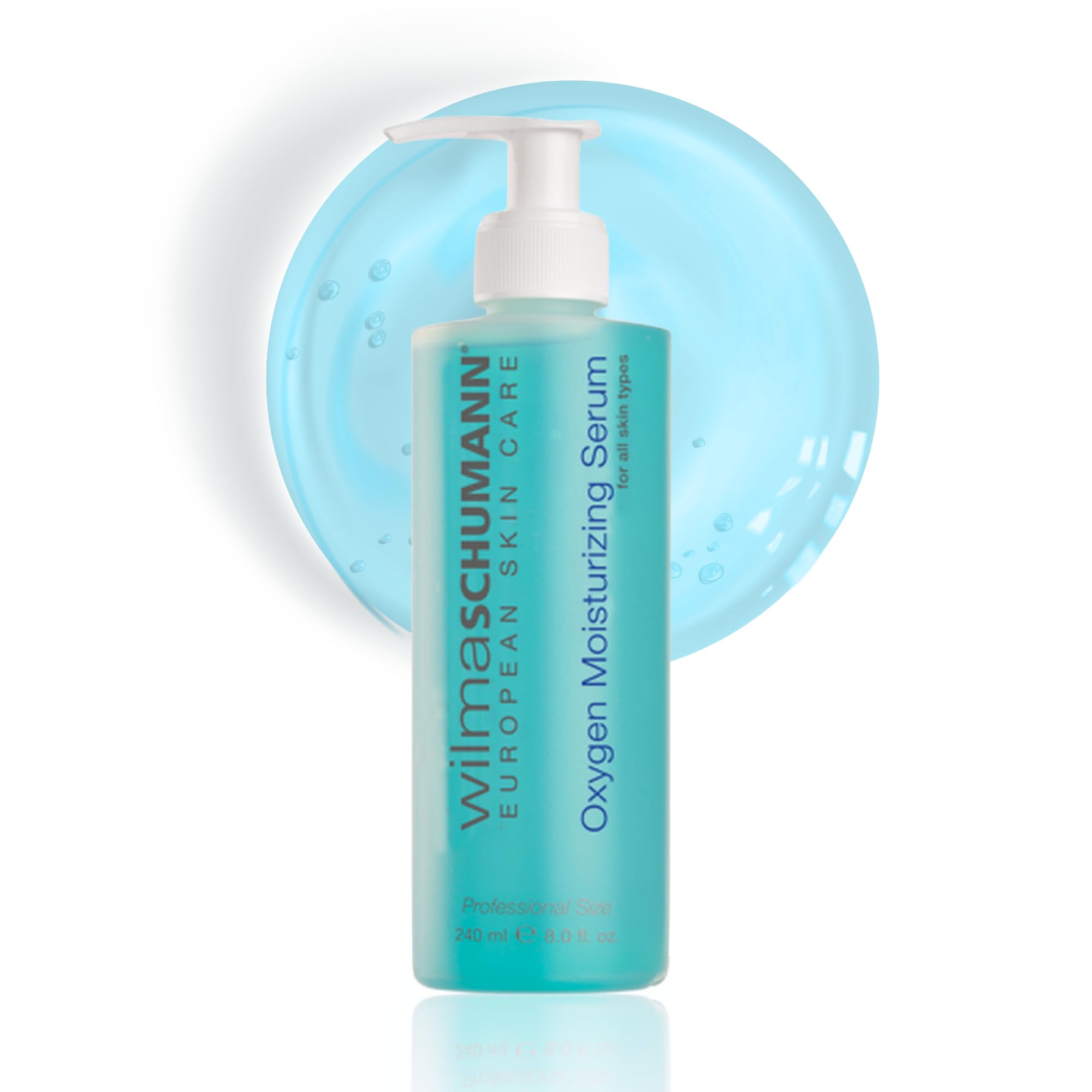 Wilma Schumann Oxygen Serum bottle on a clean vanity, for daily hydration.