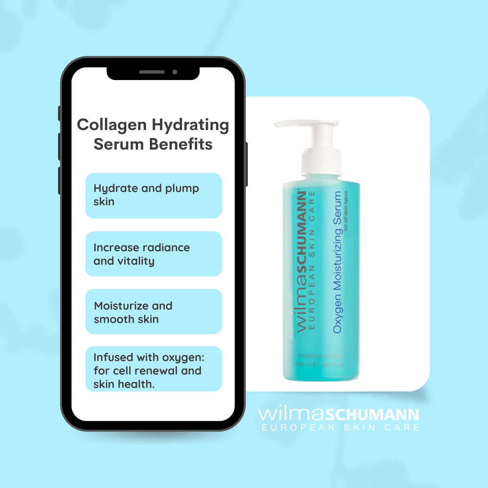 Dropper releasing Wilma Schumann Oxygen Serum droplets for nourishment and balanced skin.