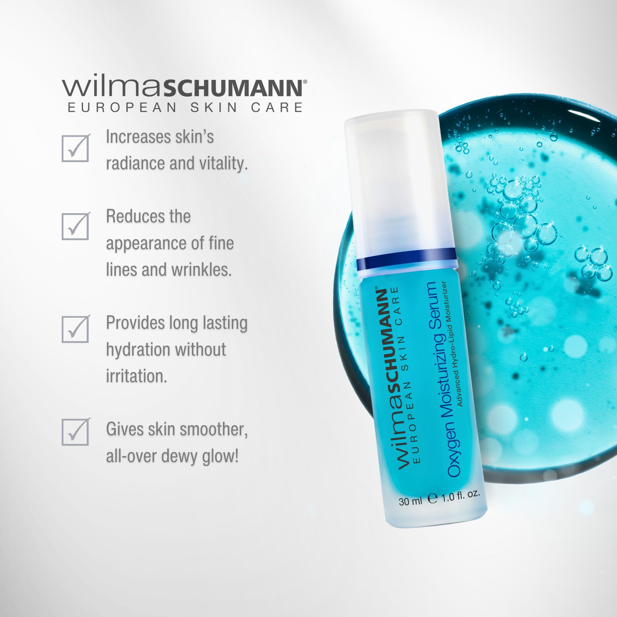 Premium packaging of Wilma Schumann Oxygen Serum with sleek bottle