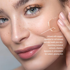 Close-up of Wilma Schumann Oxygen Serum texture showing lightweight hydration and fast absorption.