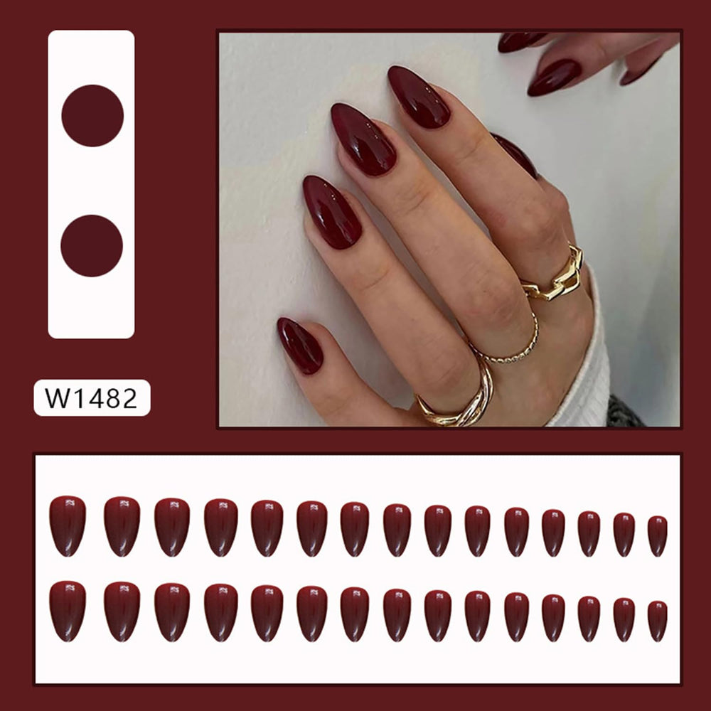 Glossy wine red press-on nails ready for events with instant glam
