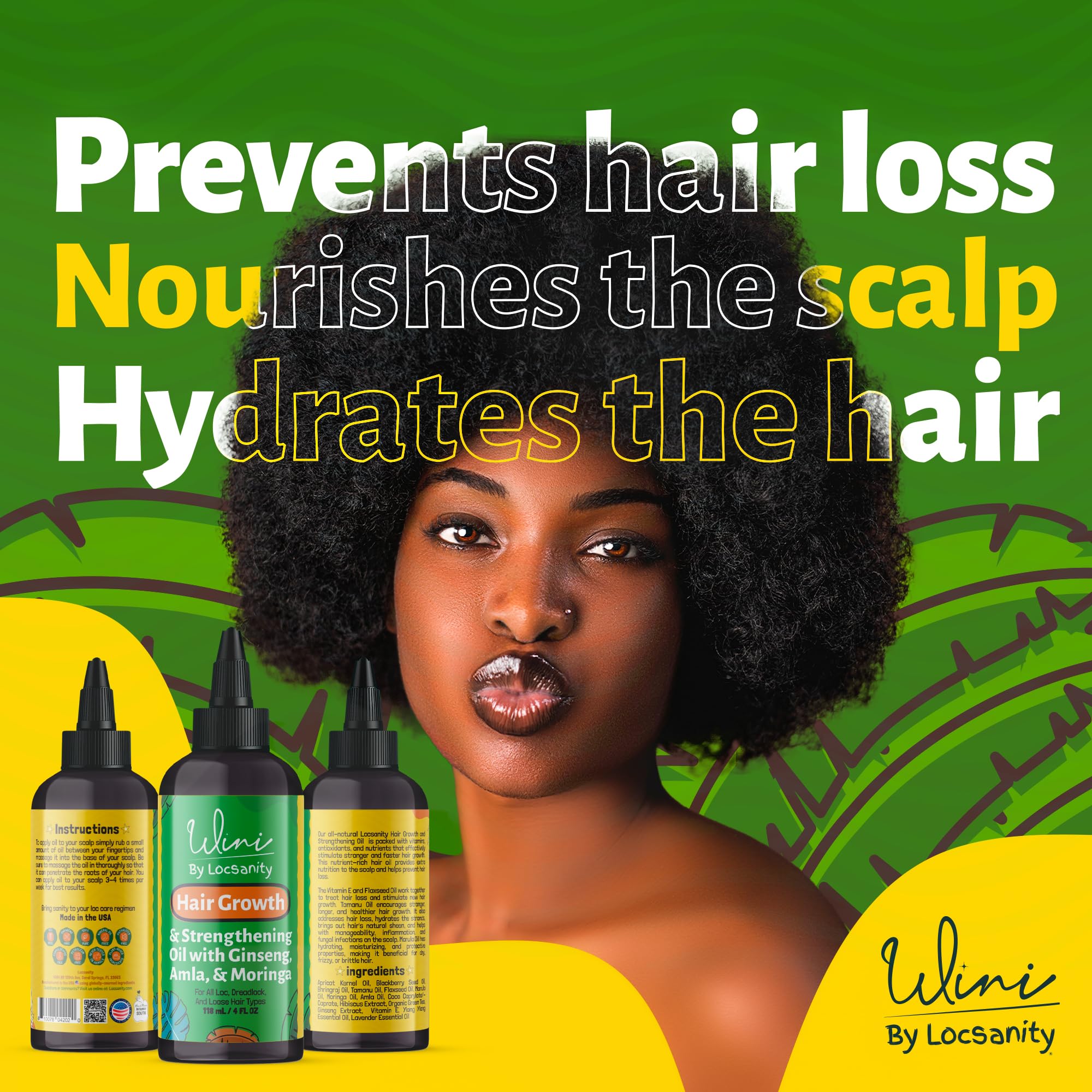 Shine close-up reveals smooth, glossy hair after Wini oil application.