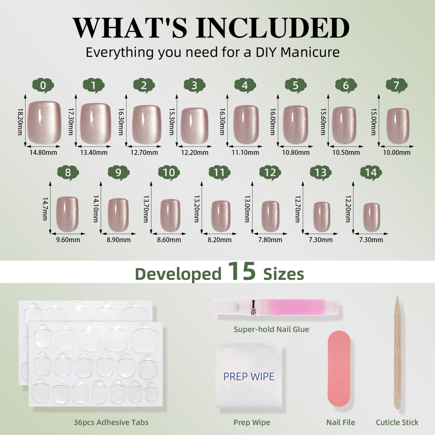 WiniBeauty Moonlit Pearl nails size chart for a custom fit