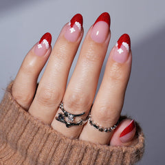WiniBeauty red French tip nails add festive flair for Christmas parties.