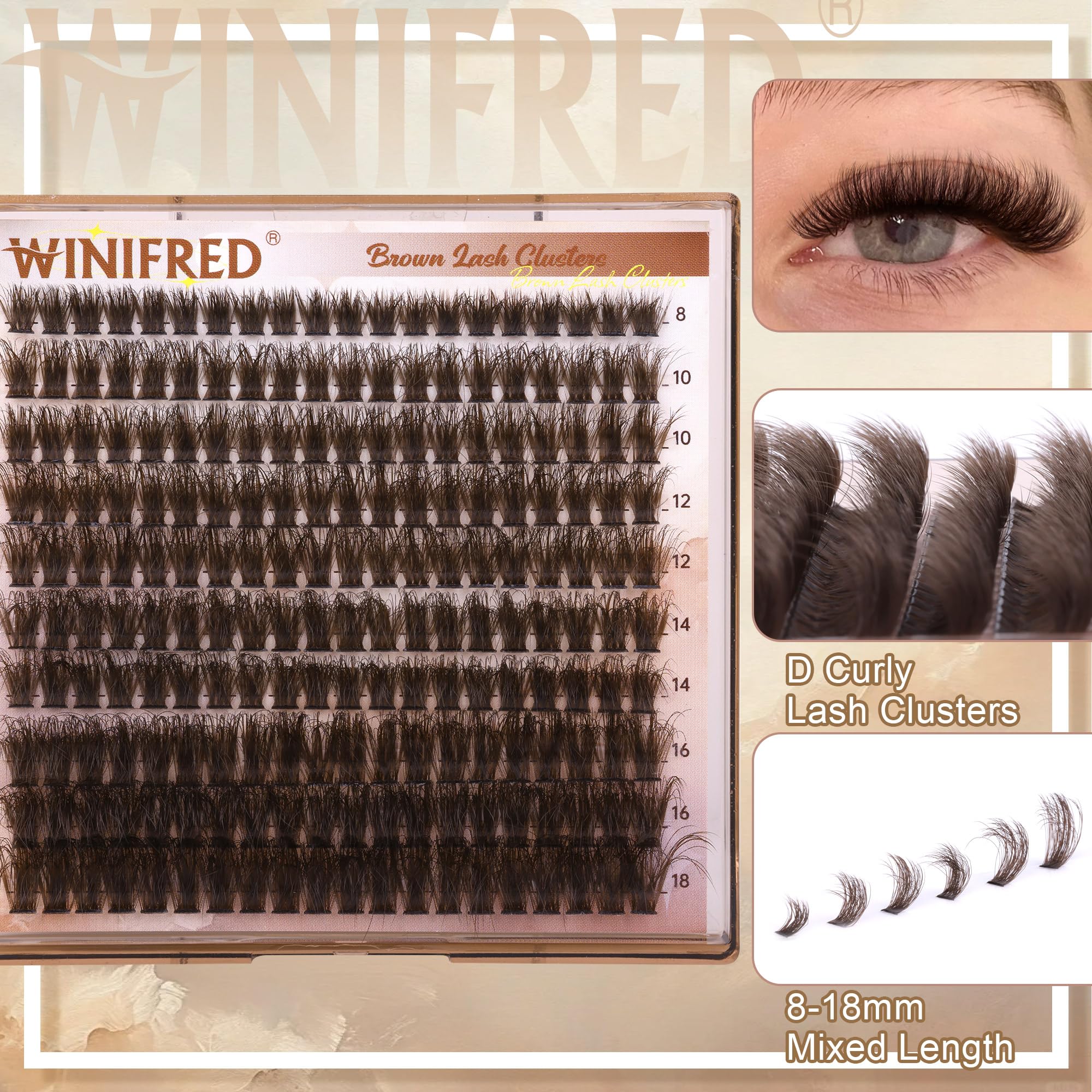 Winifred brown lash clusters 14-16mm deliver fuller lashes with balanced profile