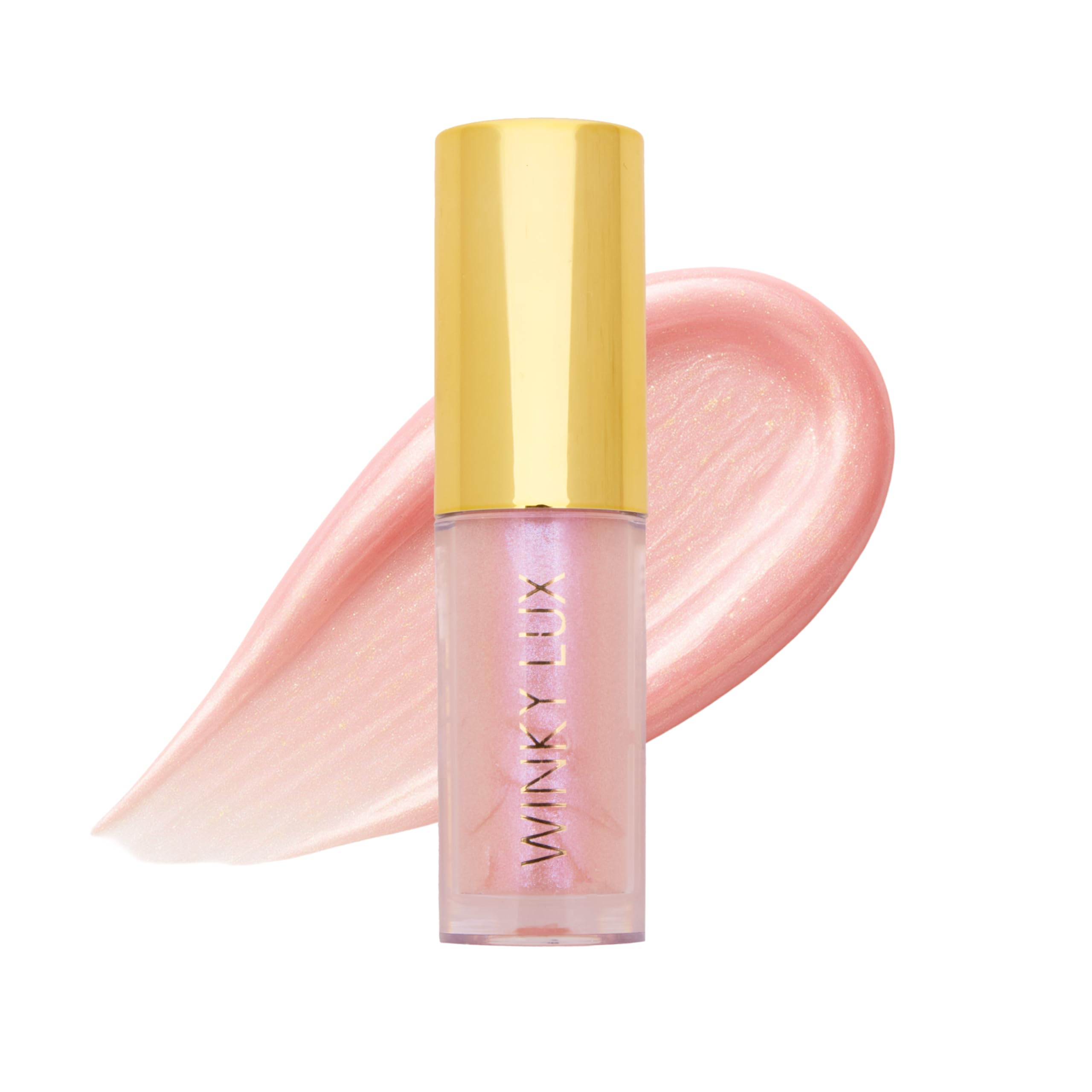 Winky Lux Birthday Cake lip oil application shows sheer color and smooth, non-sticky shine