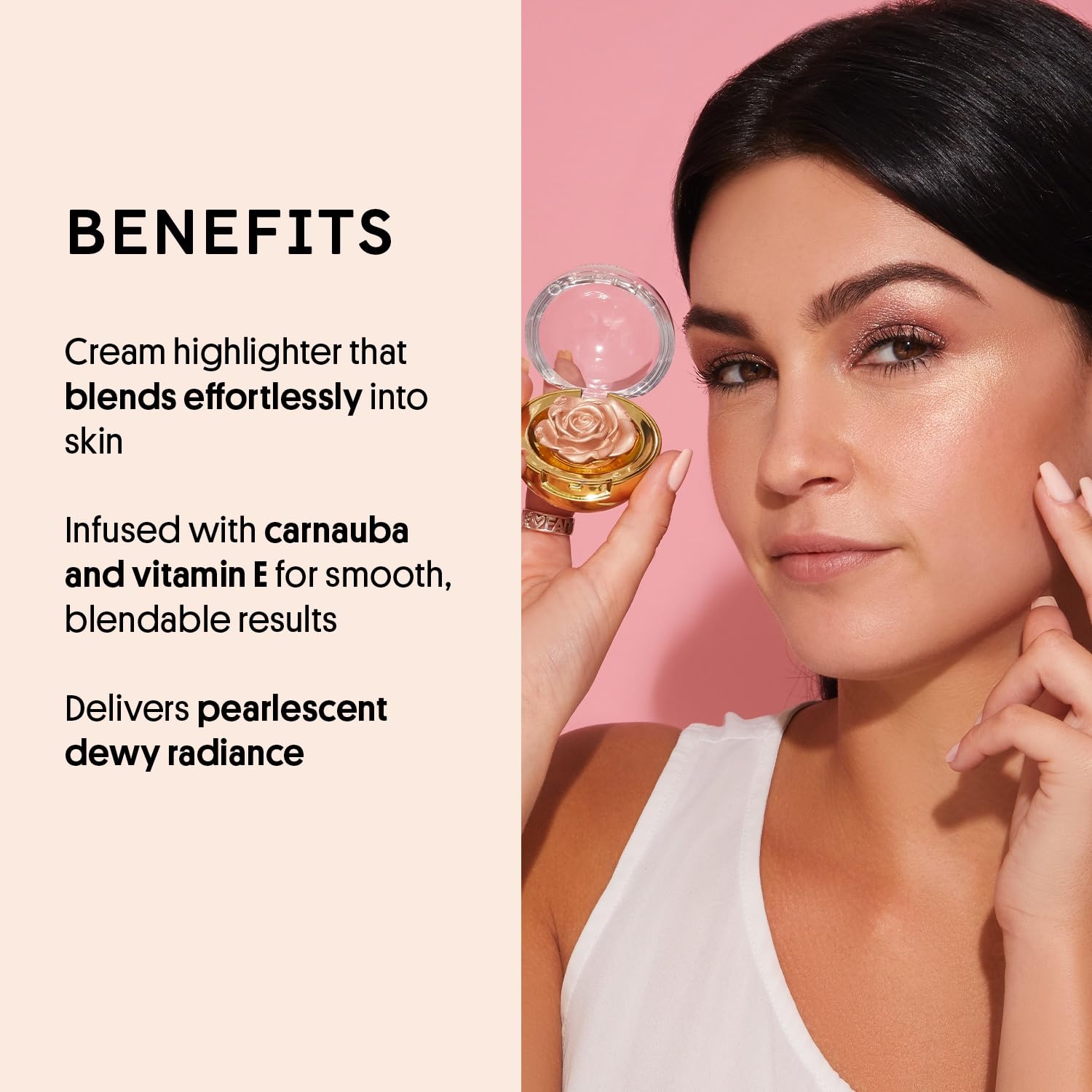 Winky Lux Cheeky Rose highlighter dotted on skin for natural dew