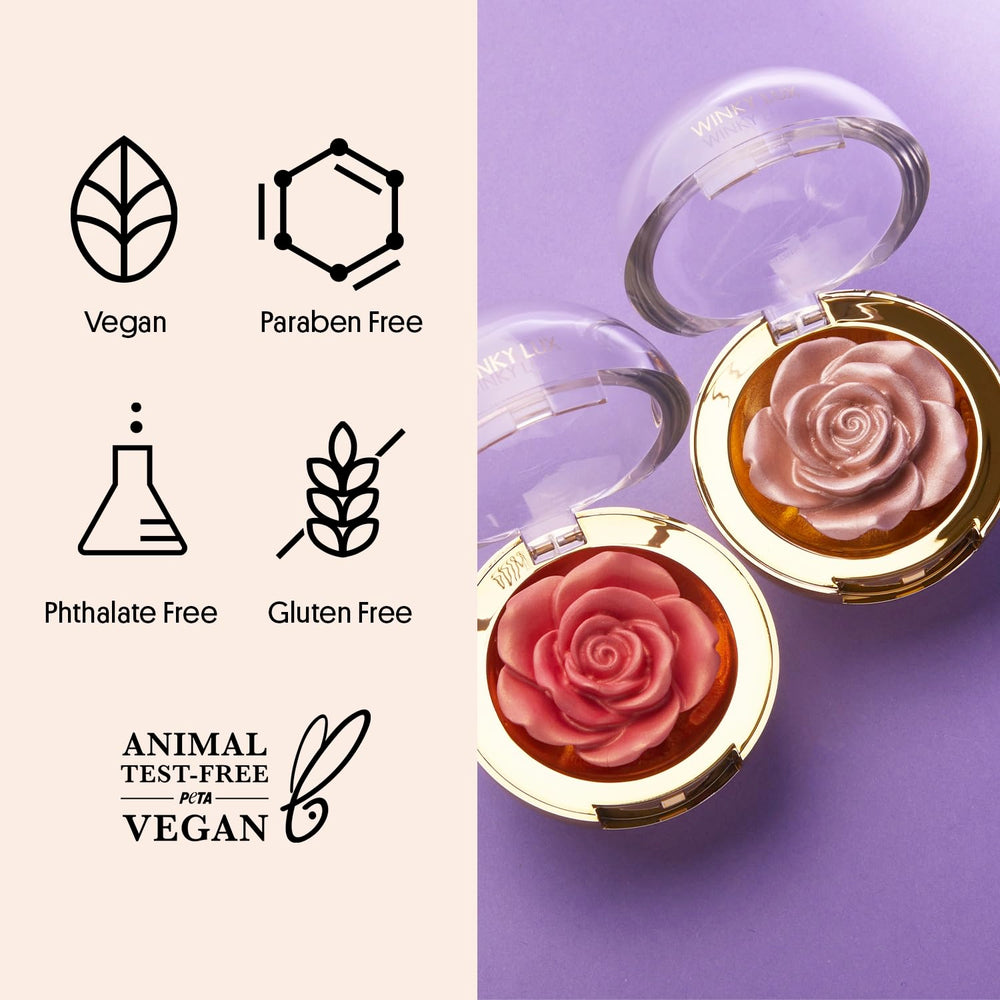 Winky Lux Cheeky Rose cream highlighter on skin delivers radiant luminosity