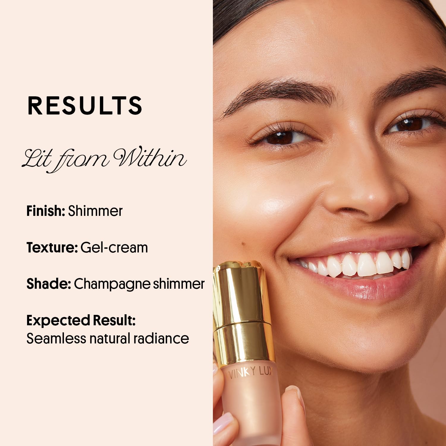Winky Lux Cheeky Rose Champagne shade adds subtle lit glow.