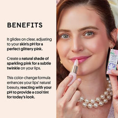 Crystal glitter detail within balm for a light-catching sheen.