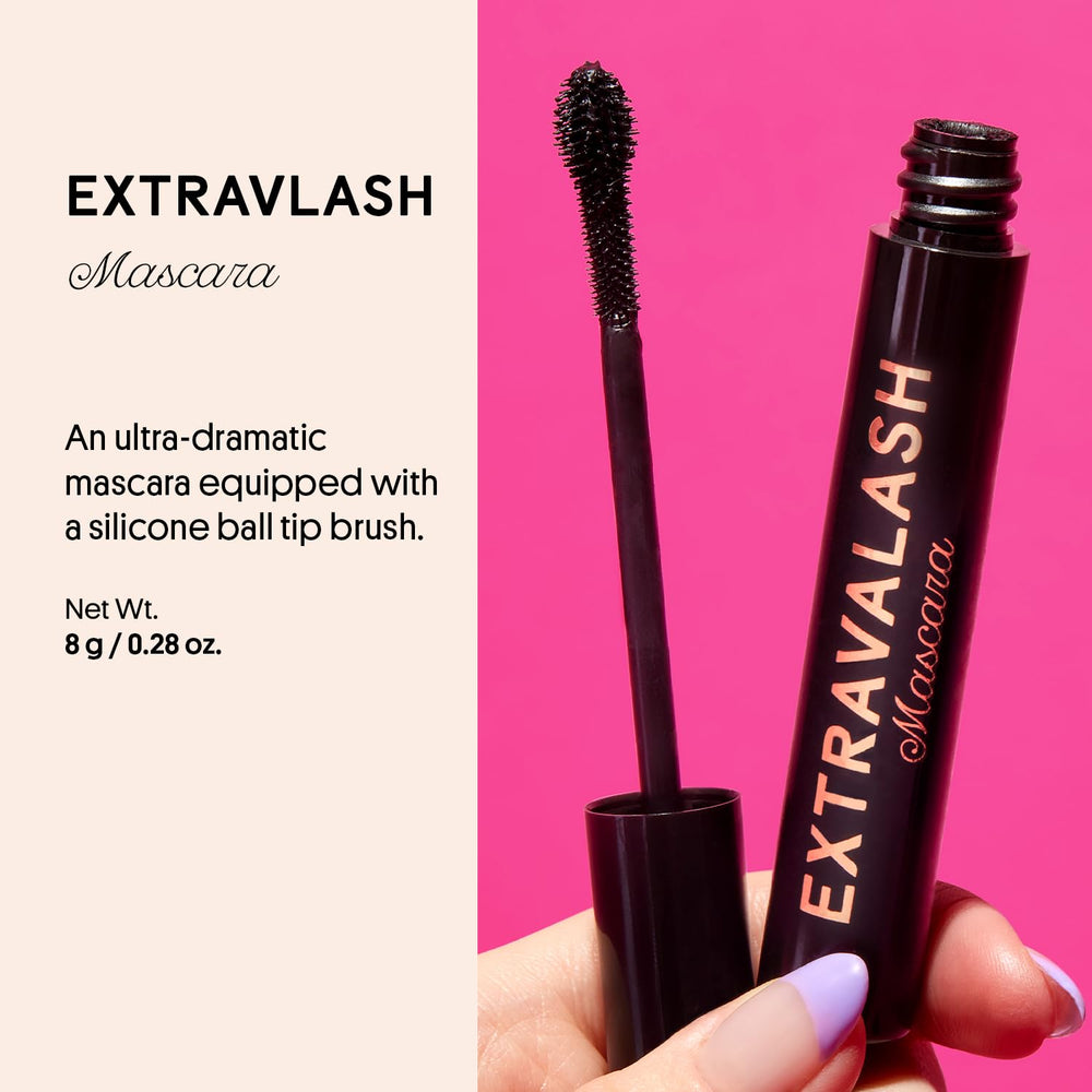 Winky Lux ExtravaLash Mascara brush close-up highlights hollow bristles for dramatic, fluttery lashes.