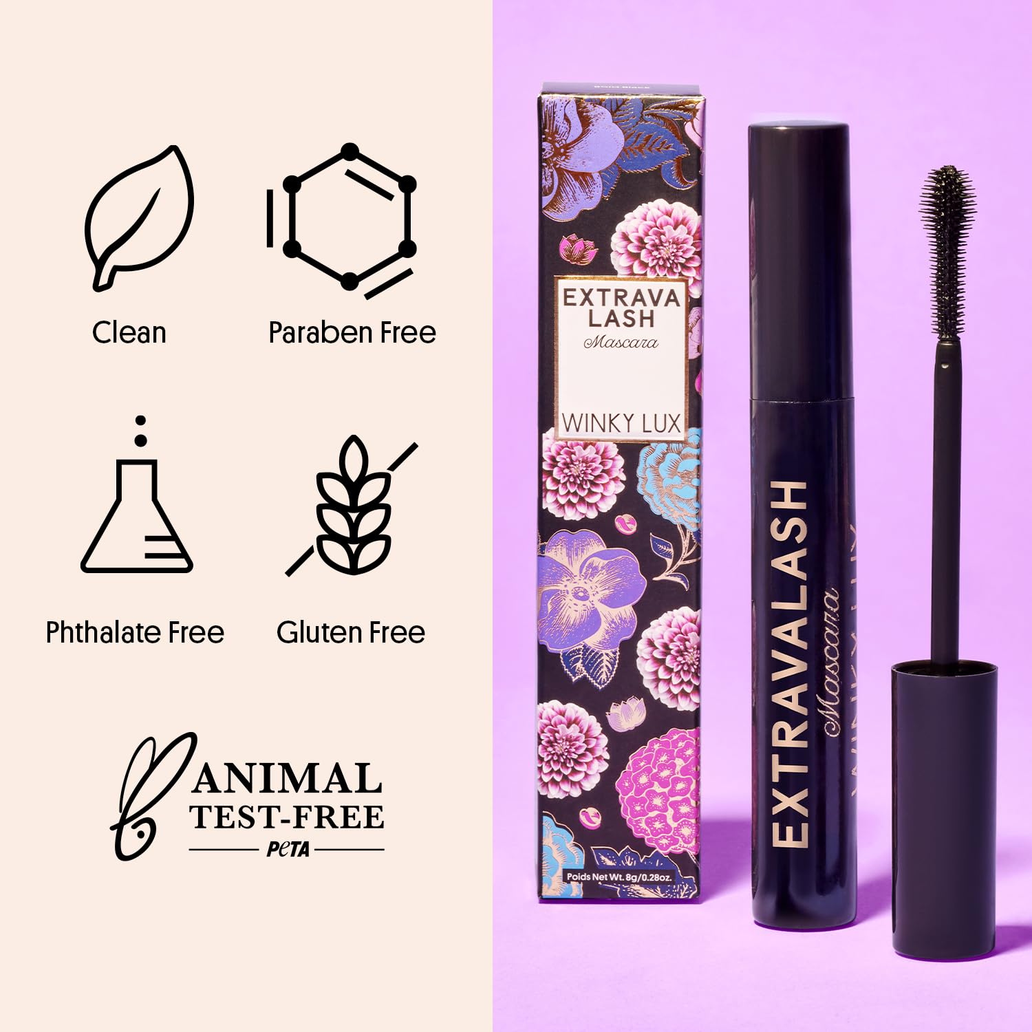 Winky Lux ExtravaLash Mascara pigment swatches reveal rich matte black color.