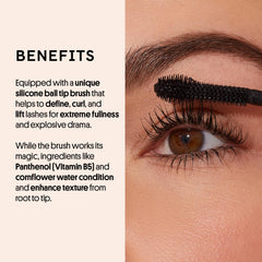 Winky Lux ExtravaLash Mascara wand in action demonstrates buildable length and curl.