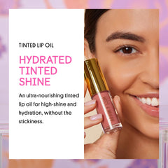Winky Lux Pink Opal Very There lip oil application swatch showing glossy nude pink
