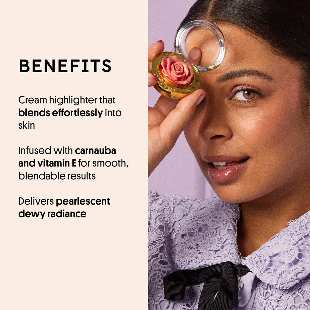 Creamy texture blends smoothly for seamless cheek highlighting with Winky Lux