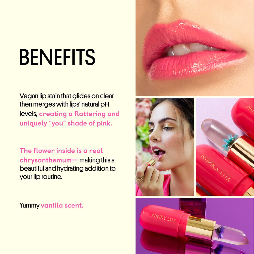 Winky Lux Flower Balm features chrysanthemum inside for decorative lip art.