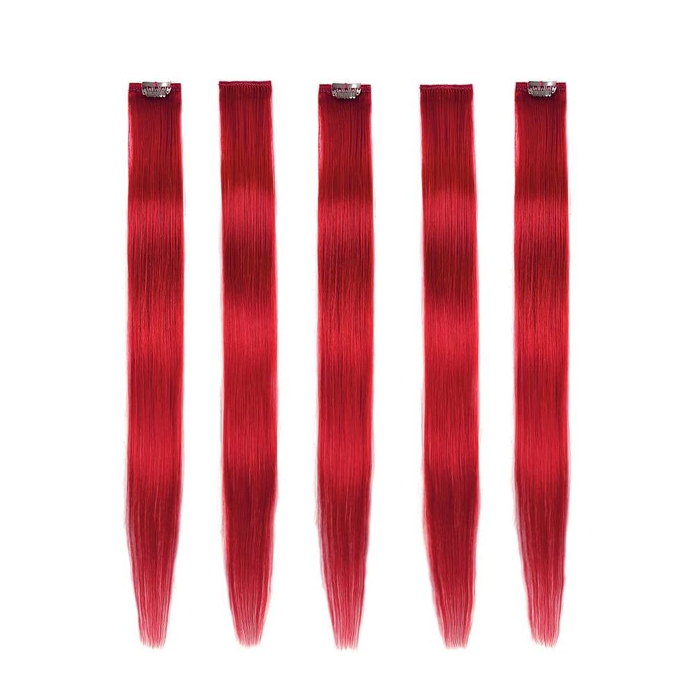 Winsky red clip-in extensions 18in pack close-up showing secure clips for easy wear