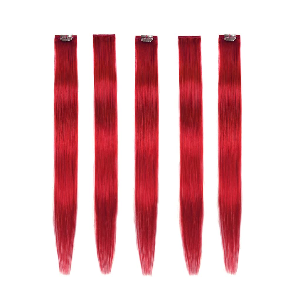 Winsky red clip-in extensions 18in pack close-up showing secure clips for easy wear