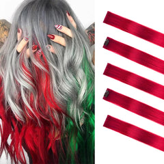 Winsky red clip-in extensions worn on model for natural blend