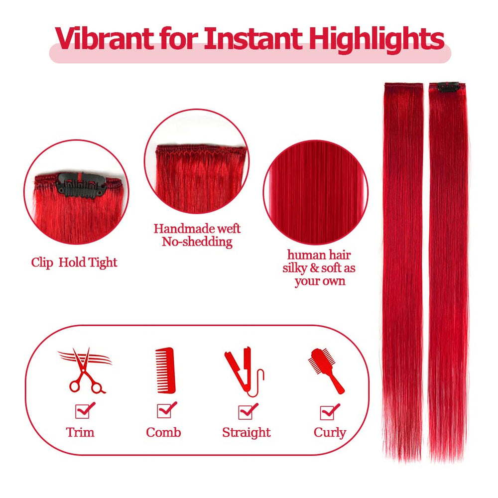 Winsky red clip-in extensions color match on model for seamless blend