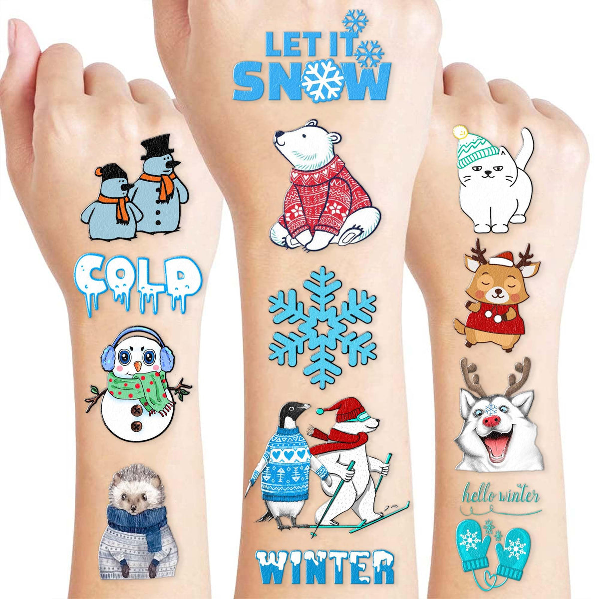 Winter temporary tattoos for kids: snowflakes for festive fun and party use