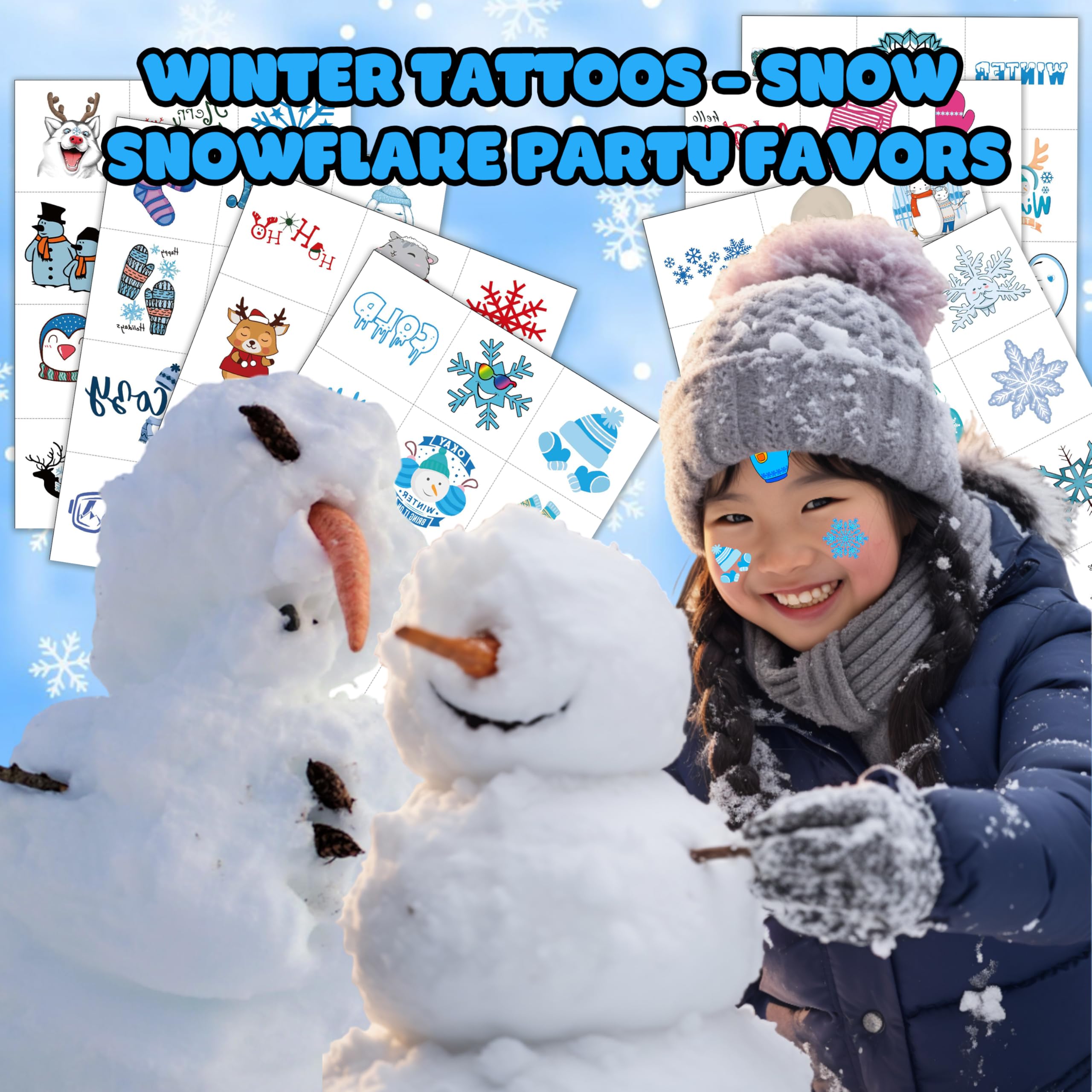 Winter temporary tattoos for kids: snowmen for holiday celebrations