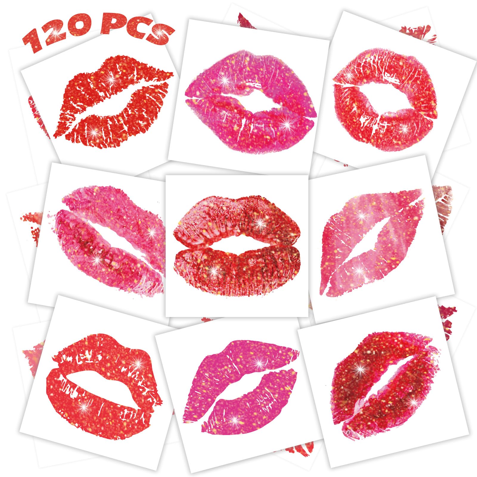 Winthrop glitter lip print tattoos provide 60 designs for festive party favors.