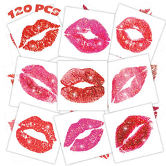 Winthrop glitter lip print tattoos provide 60 designs for festive party favors.