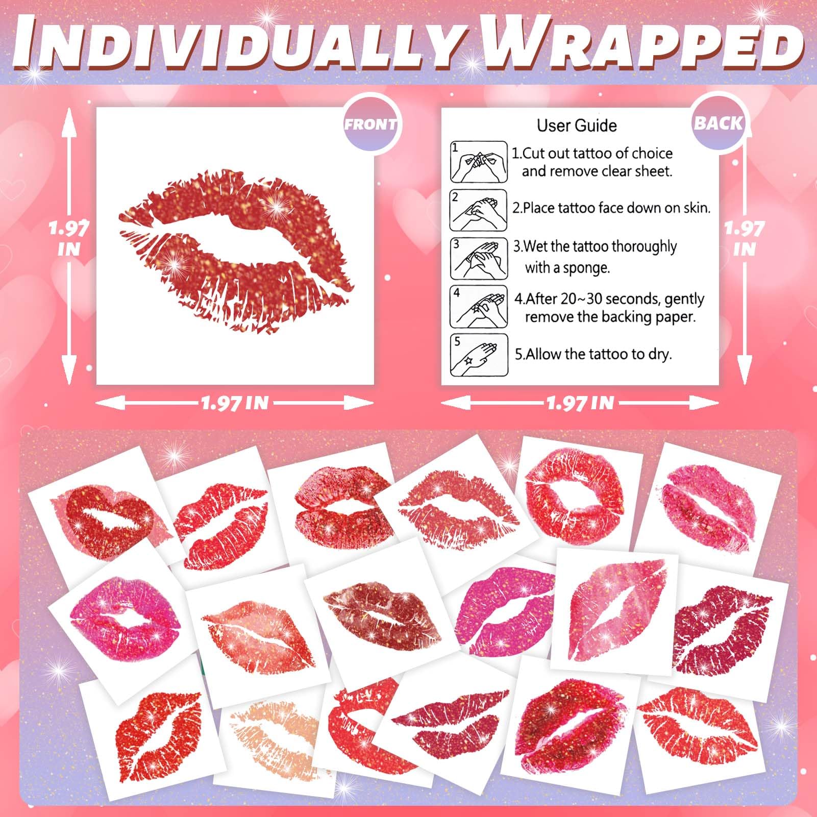 Winthrop wedding and bridal shower lip print tattoos with elegant sparkle.