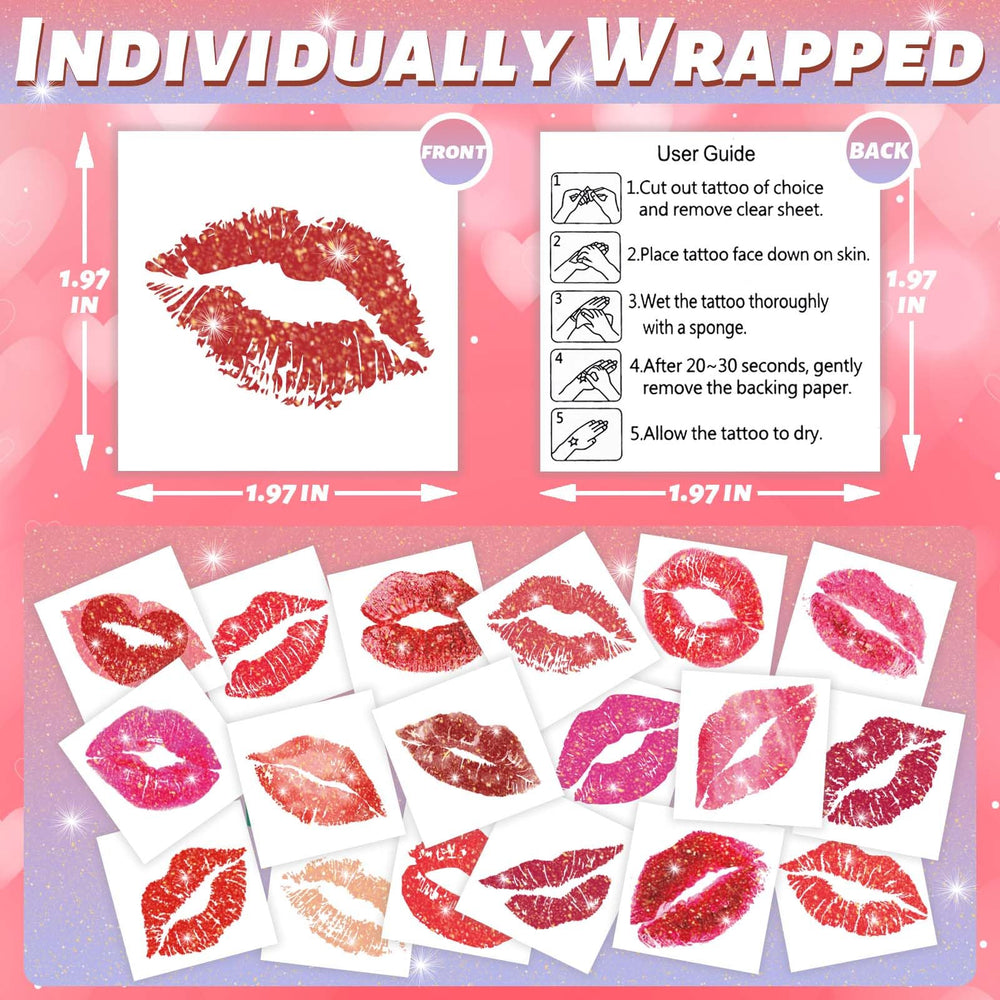 Winthrop wedding and bridal shower lip print tattoos with elegant sparkle.