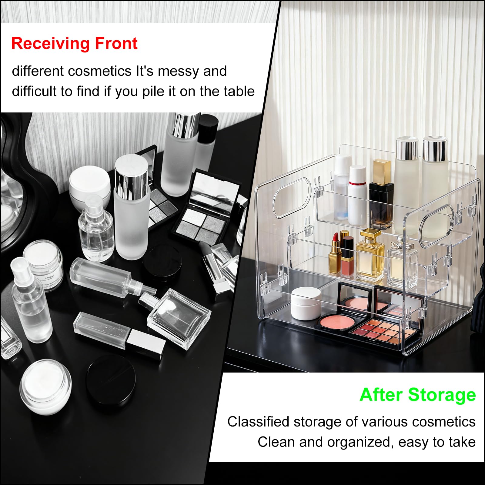 Wiojtry 3-Tier Shelf System organizes skincare, soaps, and sprays.