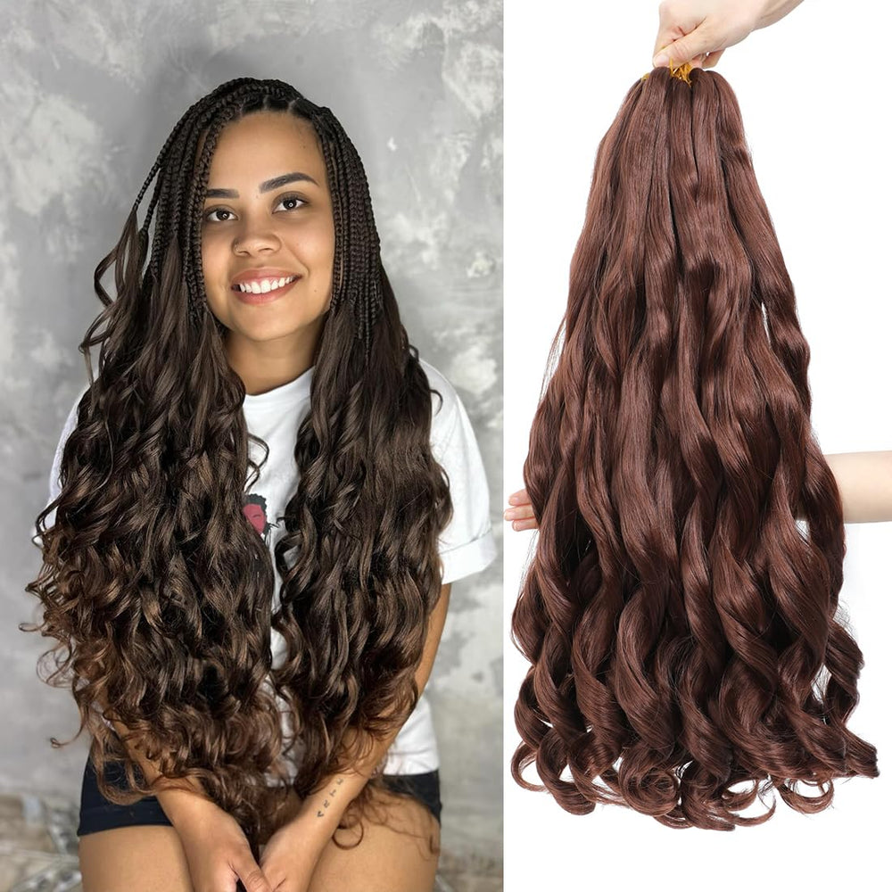 WIPPORYA brown French curl braiding hair 24inch color 33 for long-lasting style