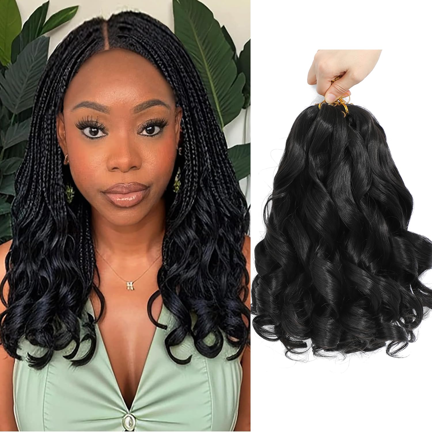 WIPPORYA French Curl Braiding Hair 12in closeup with pre-stretched fibers for quick installs.