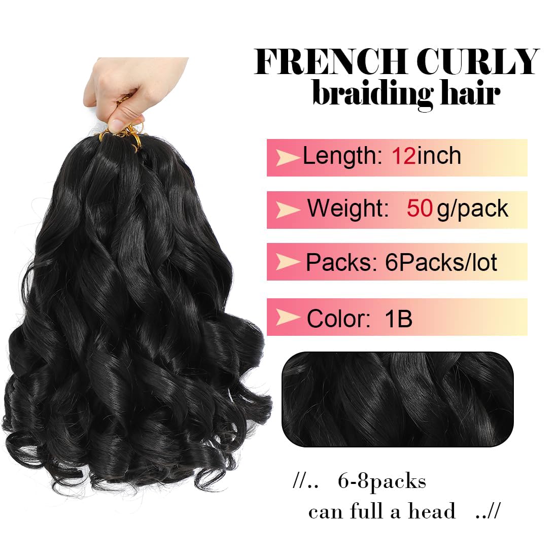 WIPPORYA Pre-stretched crochet hair 50g pack with even curls for natural-looking braids.
