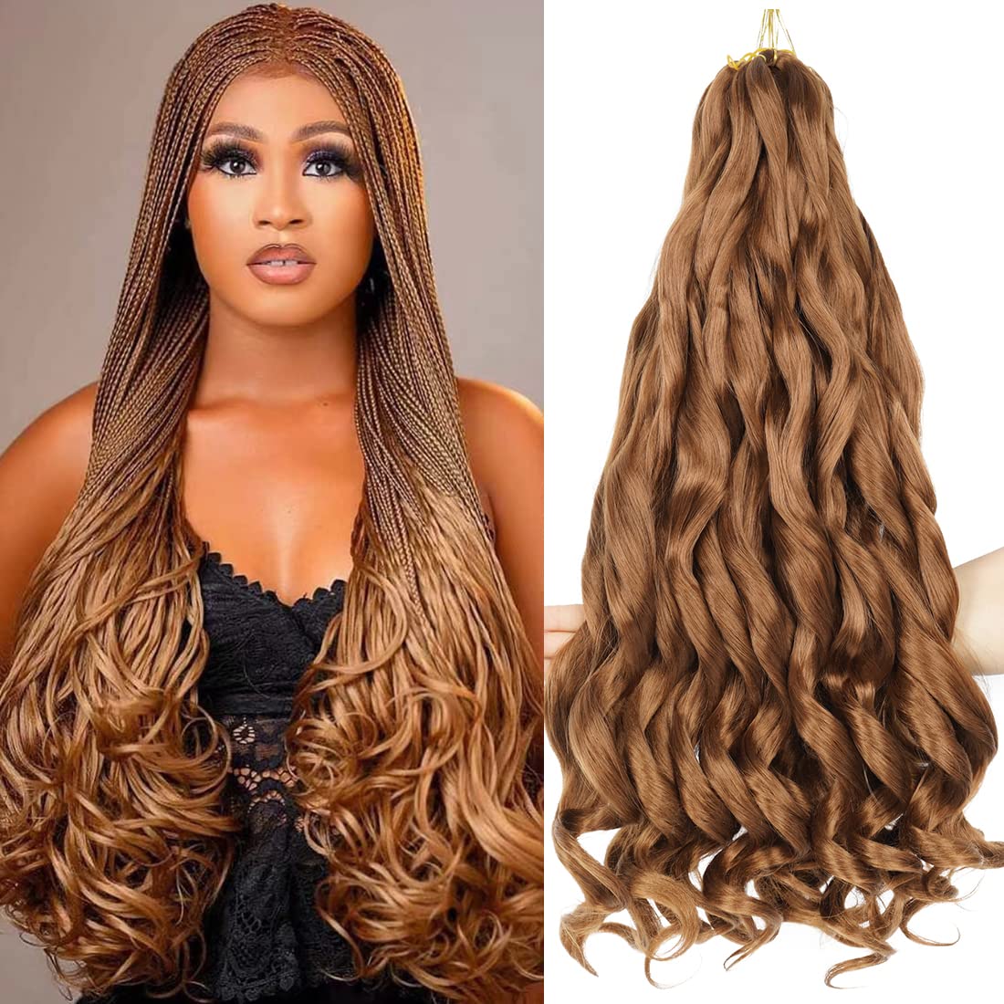 WIPPORYA pre-stretched French curly braiding hair 24 inch Loose Wave for quick protective styles.