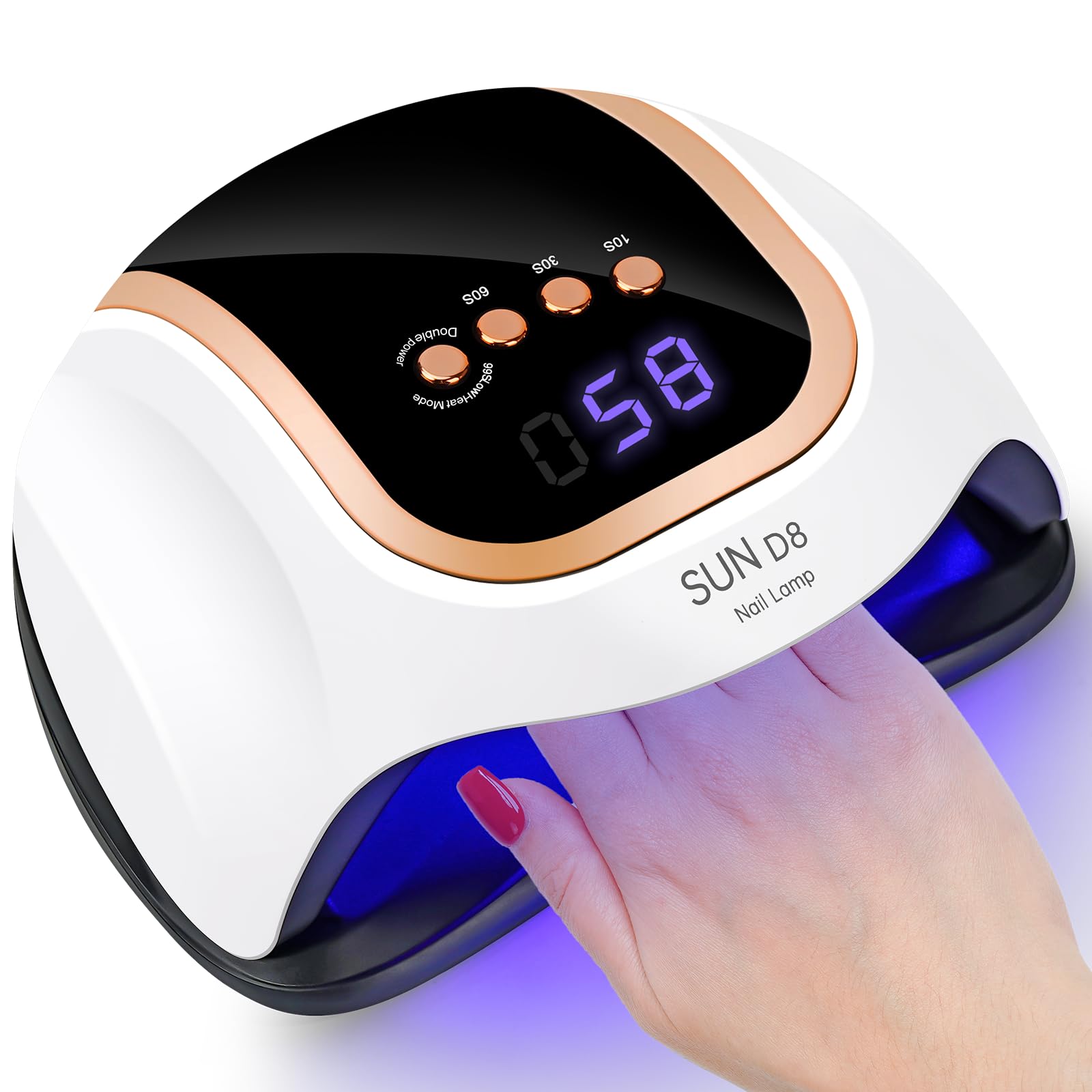 Wisdompark 268W UV LED Nail Lamp in gold, front view for efficient gel curing