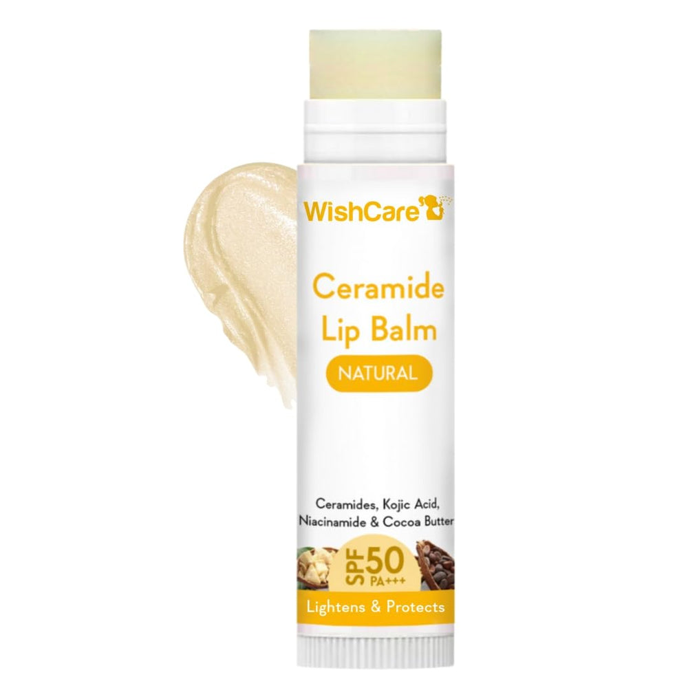 WishCare Lip Balm SPF 50 bottle protects lips from sun exposure.