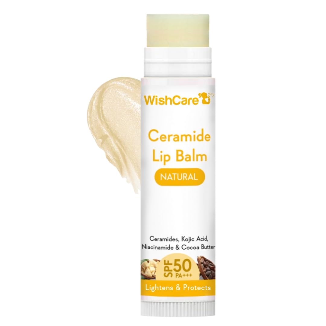 WishCare Lip Balm SPF 50 bottle protects lips from sun exposure.
