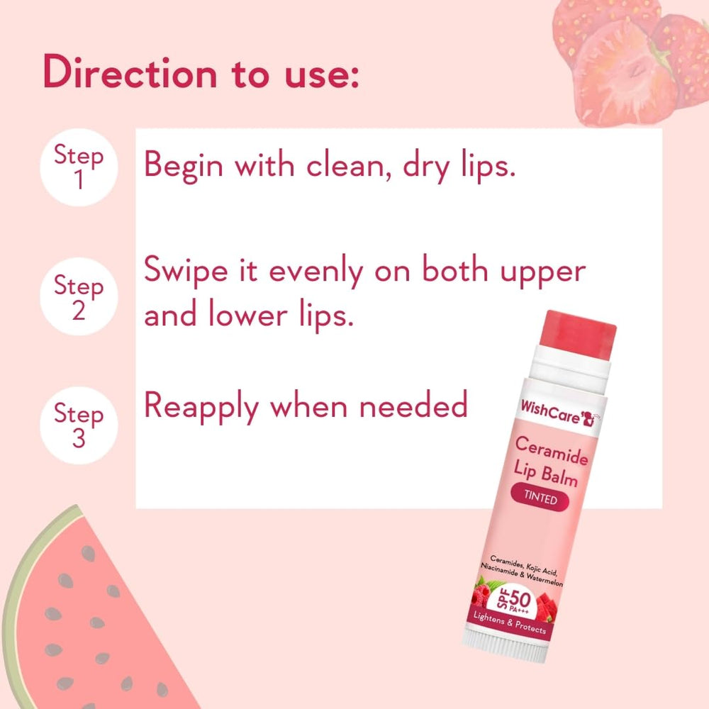 WishCare SPF 50 lip balm on lips with subtle shine for daily wear